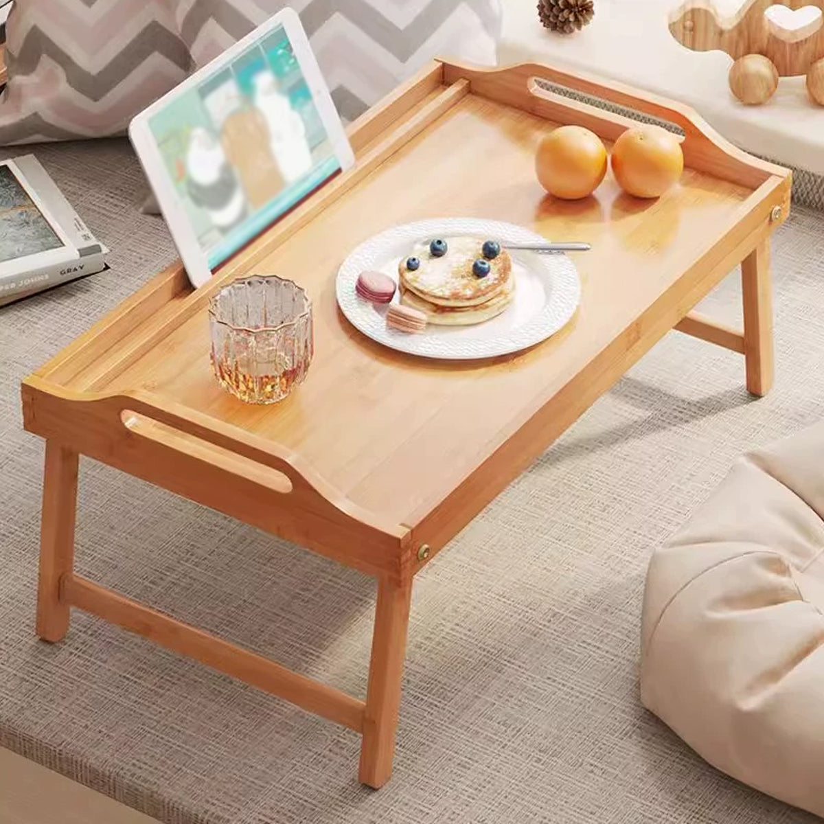Bamboo Bed Tray Table with Legs and Card Slot