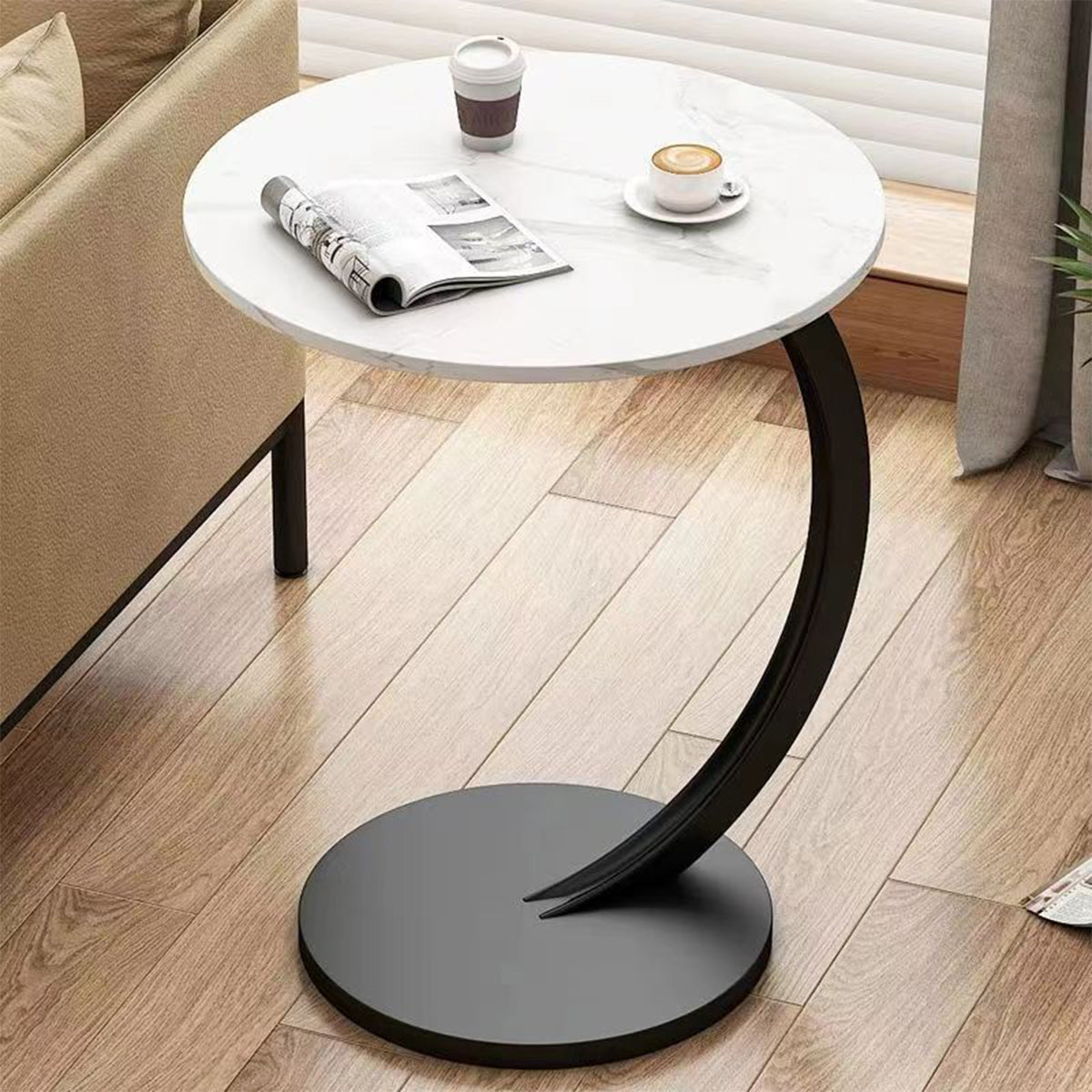 C-Shape Sofa Side Table with Steel Frame