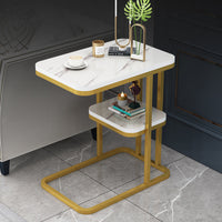 Two-Tier Sofa Side Table with Marble Look Top