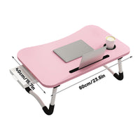 Pink Overbed Tray Table with W-Legs and Drawer