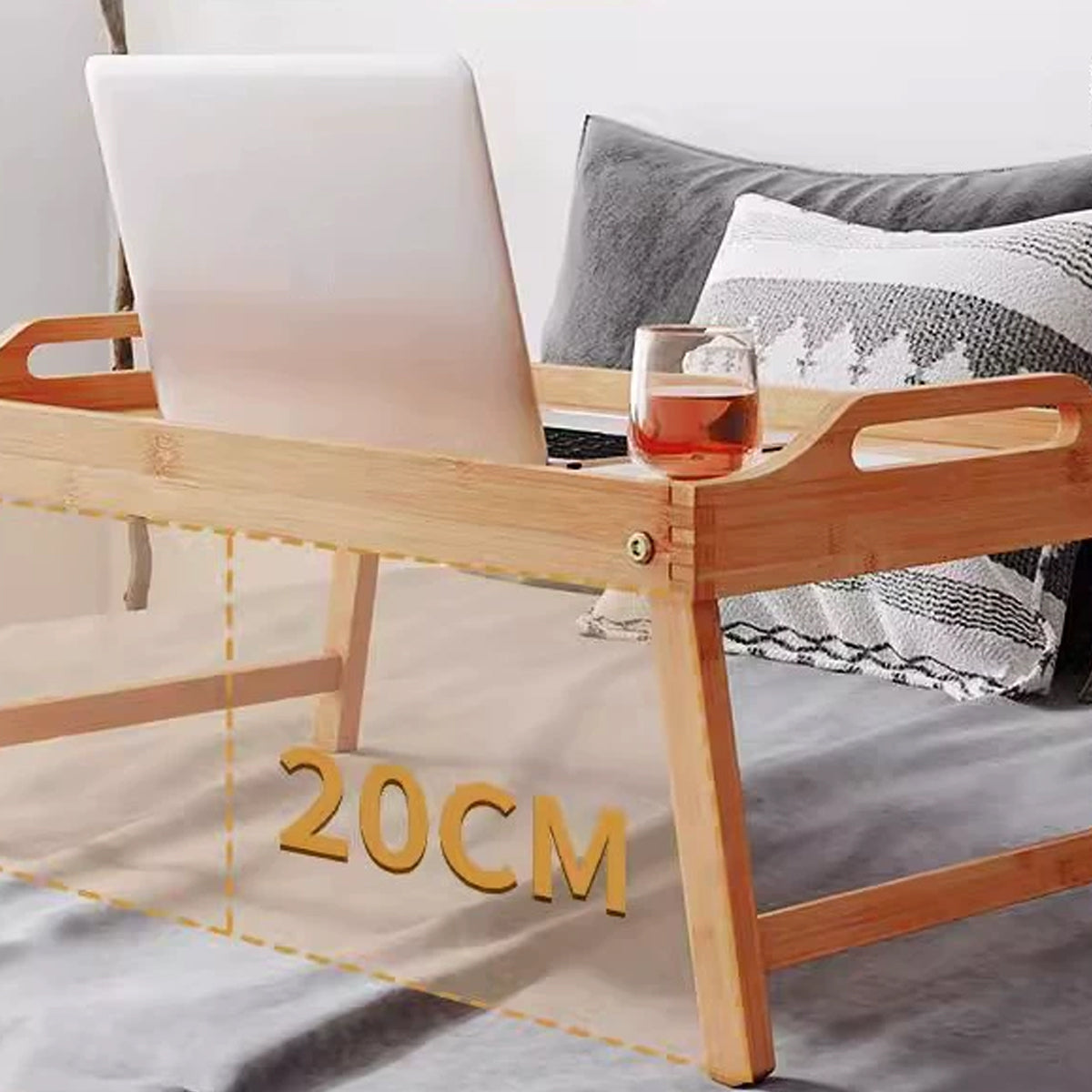 Bamboo Bed Tray Table with Legs and Card Slot