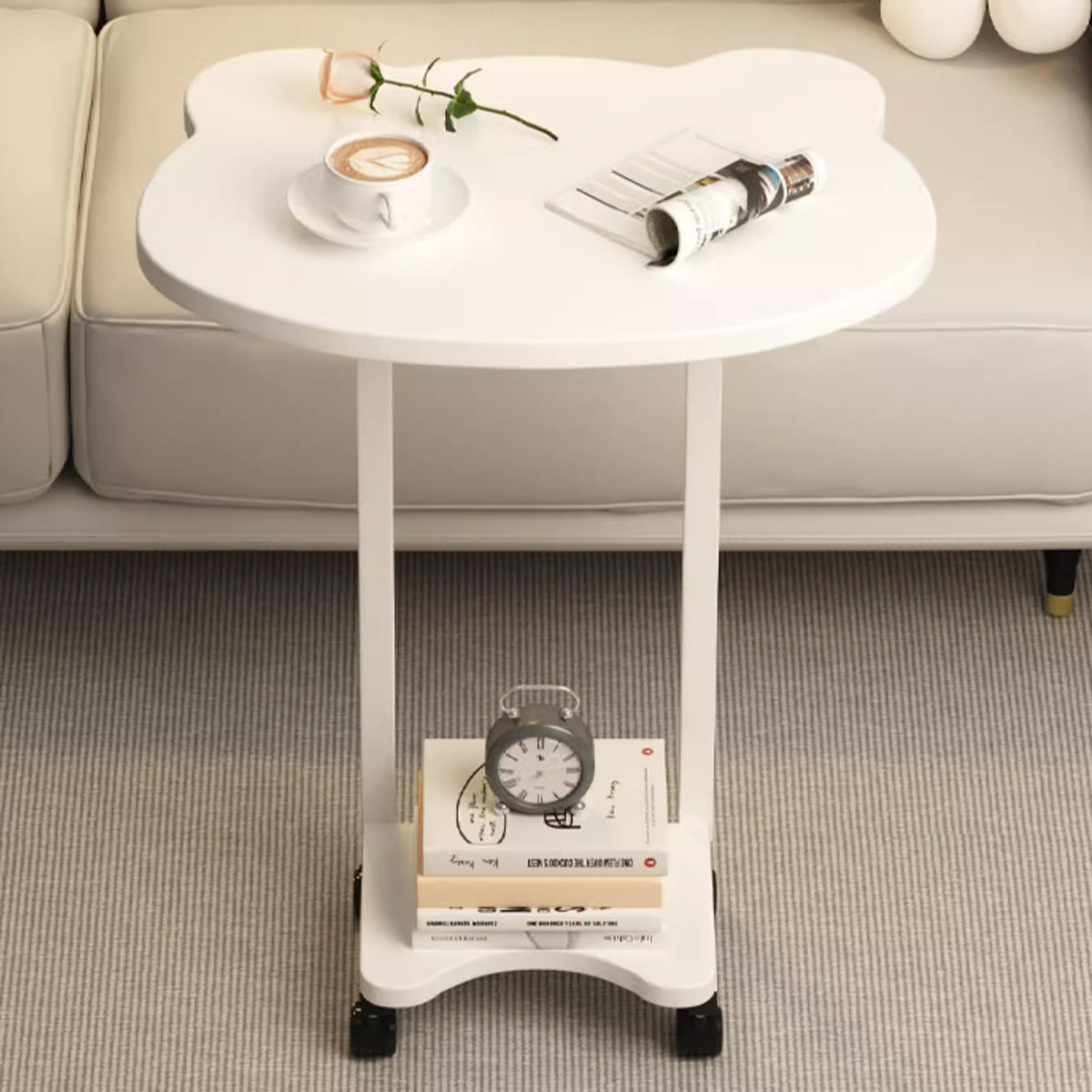 Embedded Sofa Side Table with Rolling Wheels