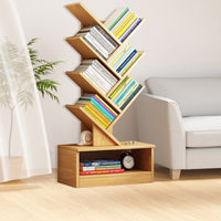 Tree-Inspired Wood Bookcase with 8 Layered Shelves