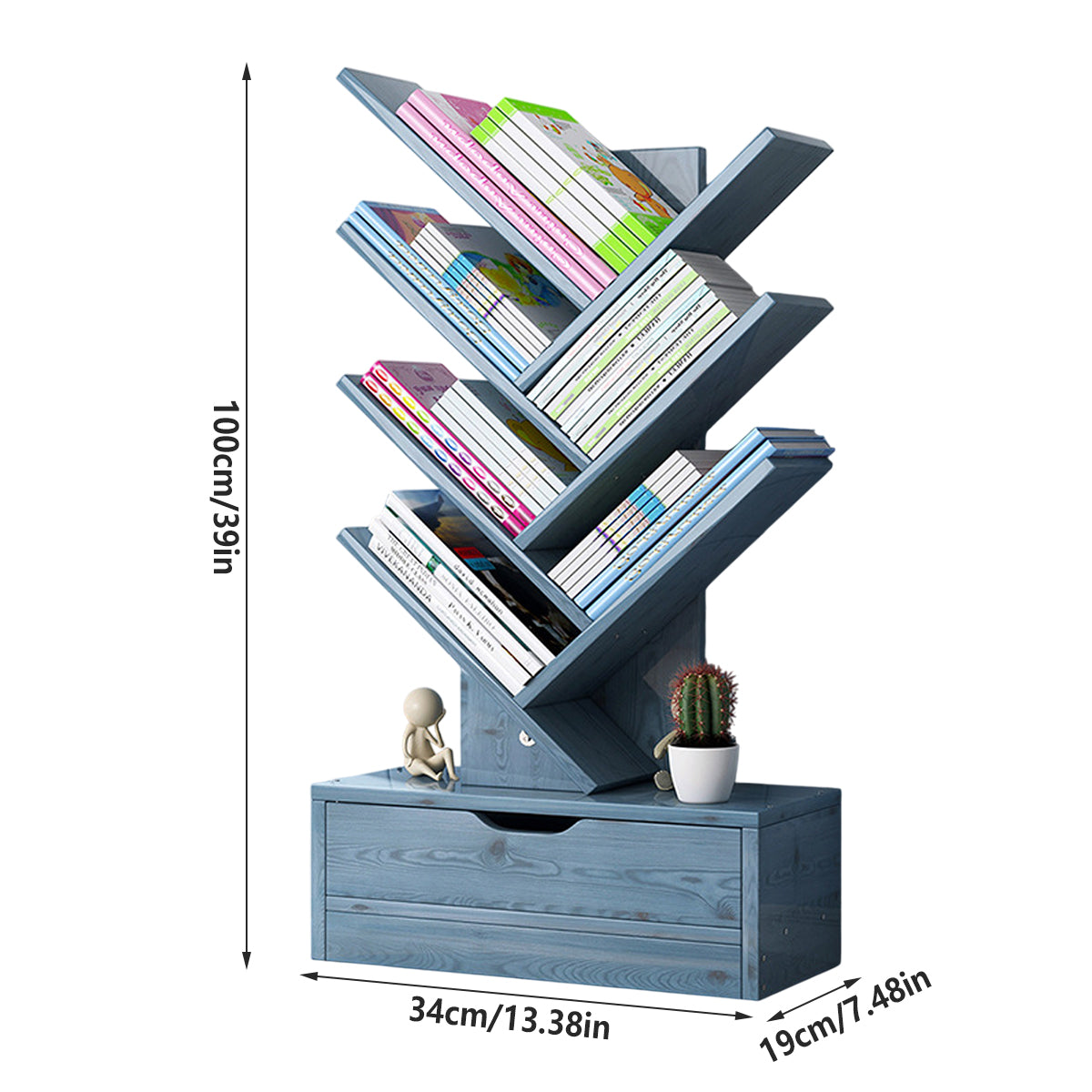 Tree-Shape Wood Bookcase with Slanted Shelves