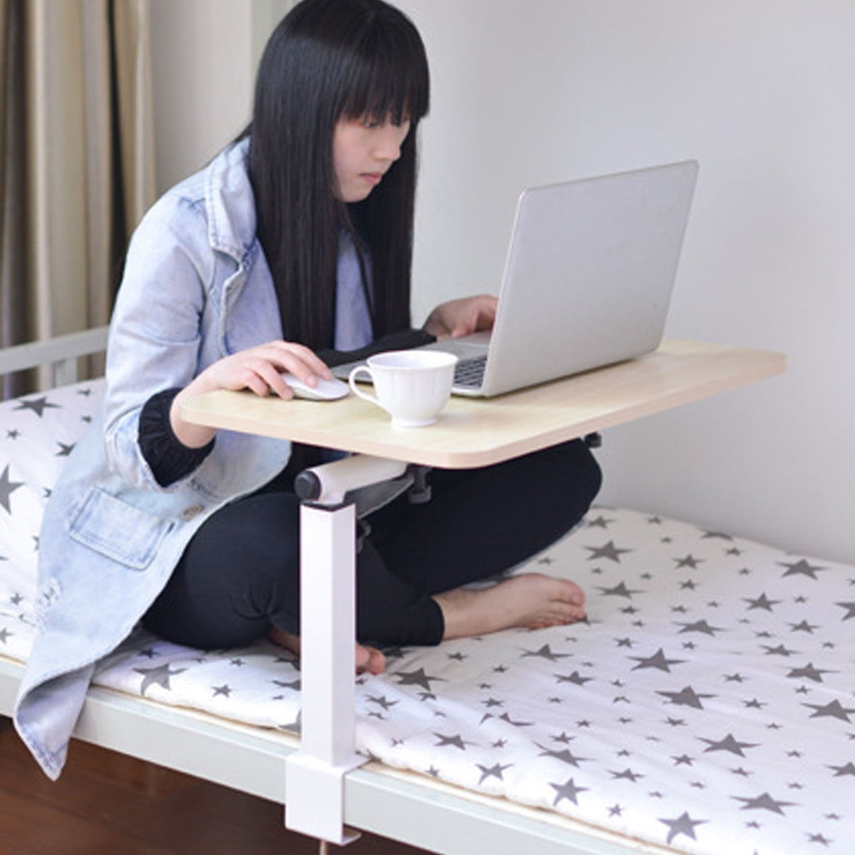 Folding Bedside Study Desk 35-55cm with Cable Duct