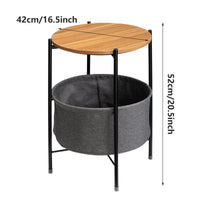 Round Side Table with Basket and Wood Top