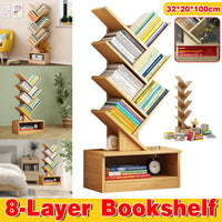 Tree-Inspired Wood Bookcase with 8 Layered Shelves