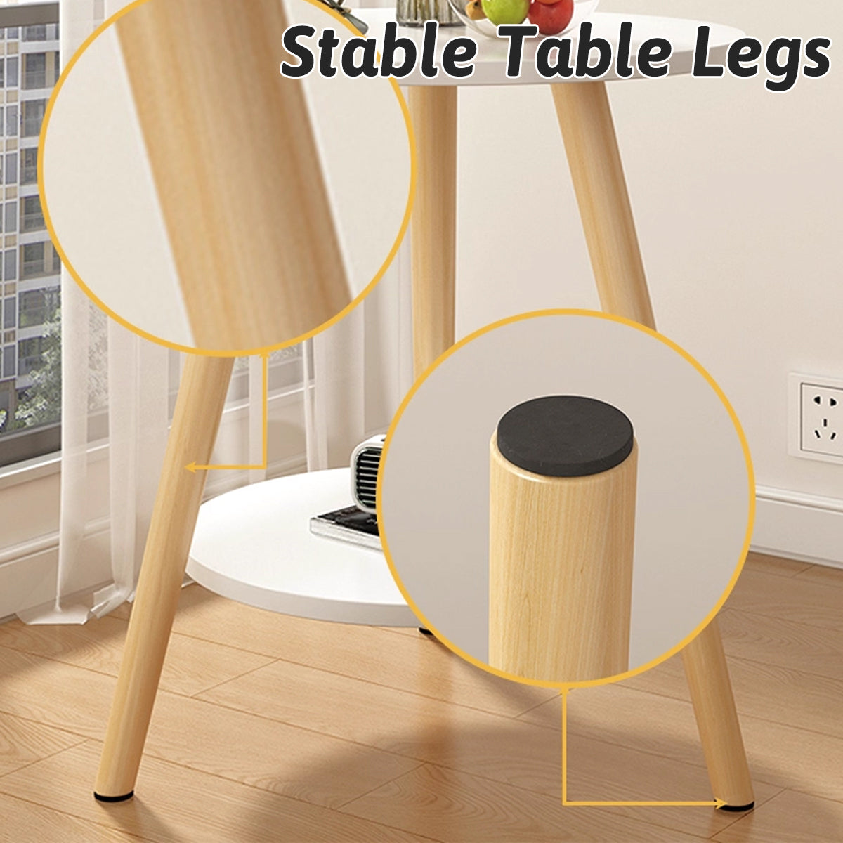 Nordic 2-Tier Round Side Table with Wood Legs