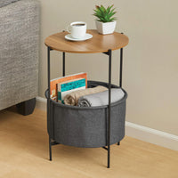 Round Side Table with Basket and Wood Top