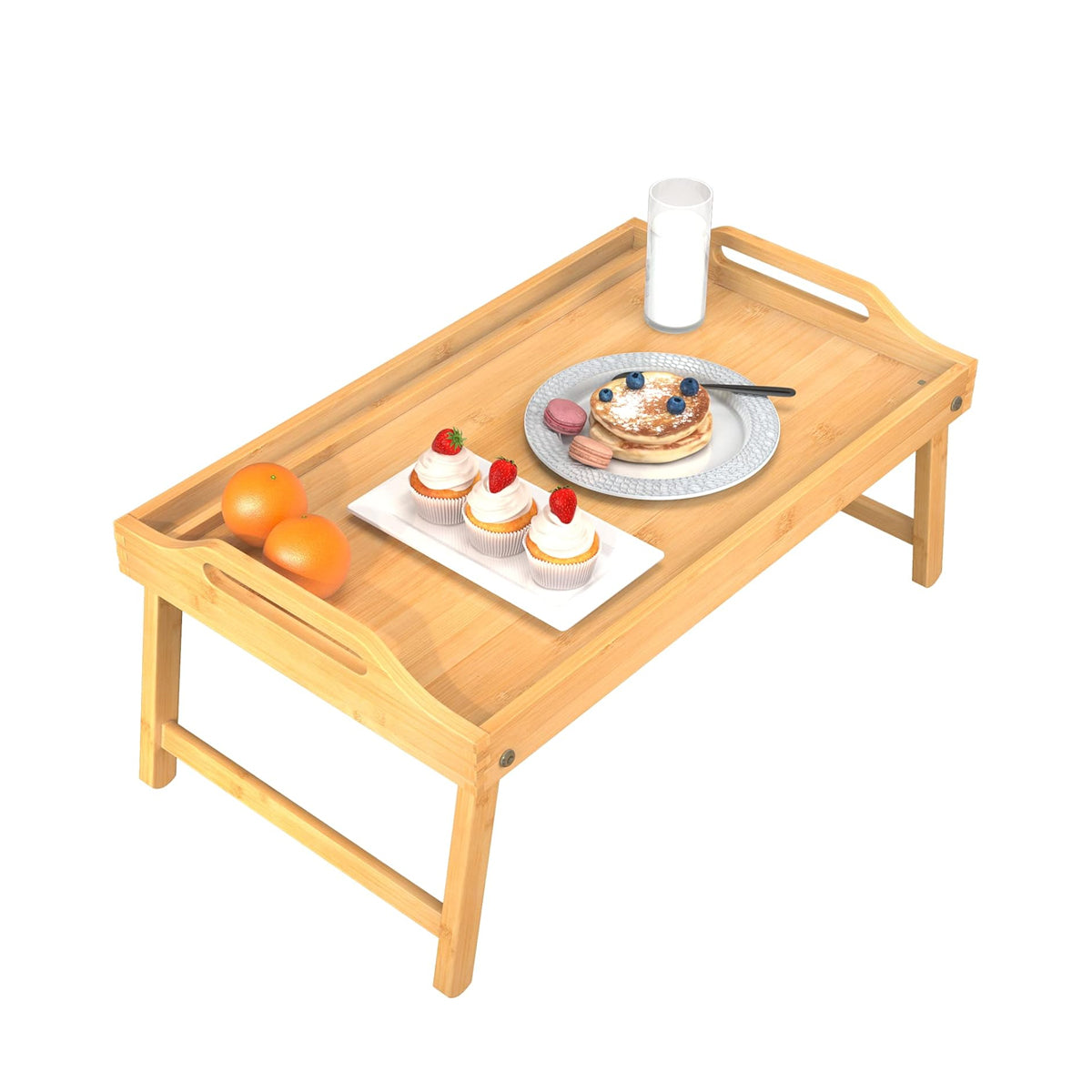 Bamboo Bed Tray Table with Legs and Card Slot