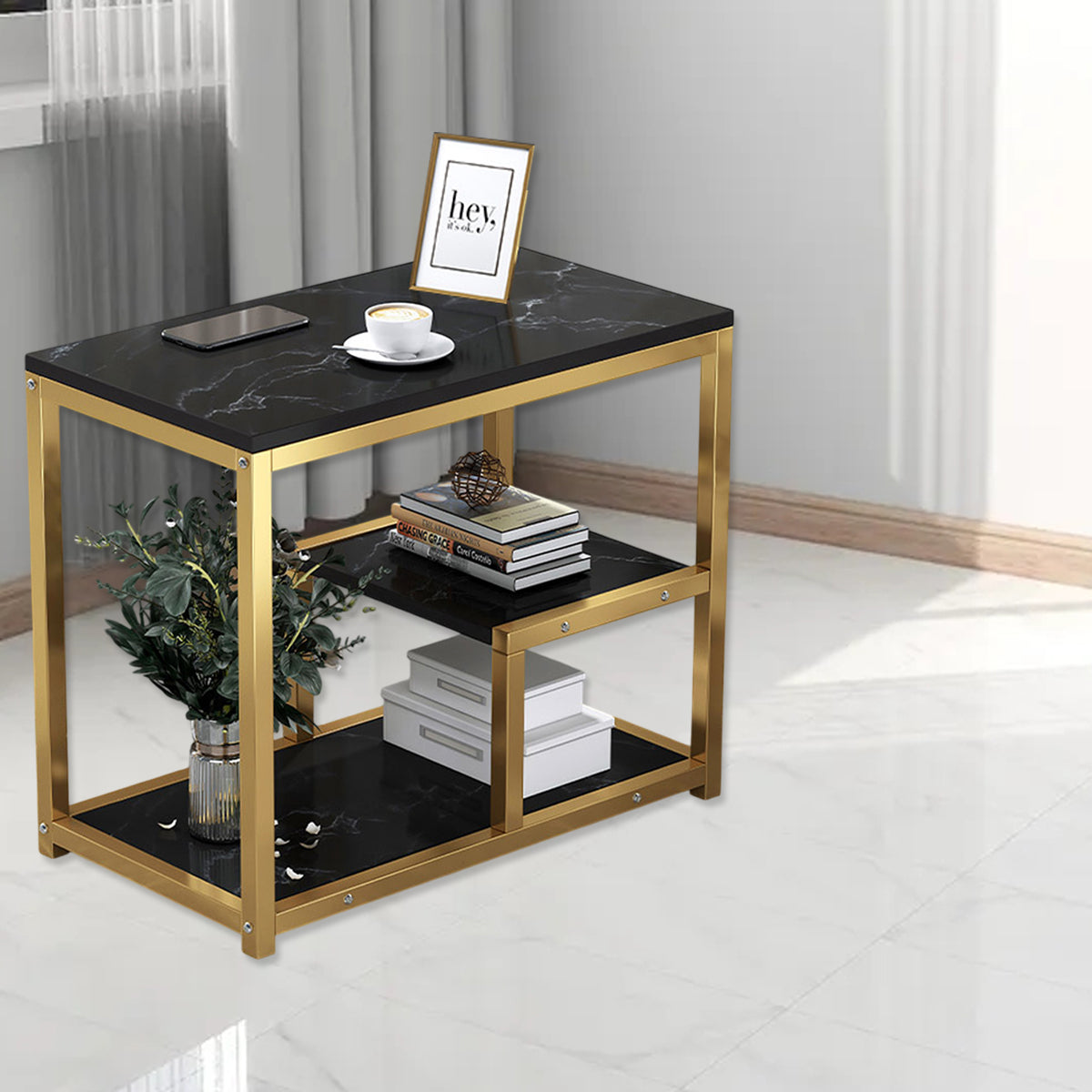 Marble Pattern Nesting Tables with Gold Frame