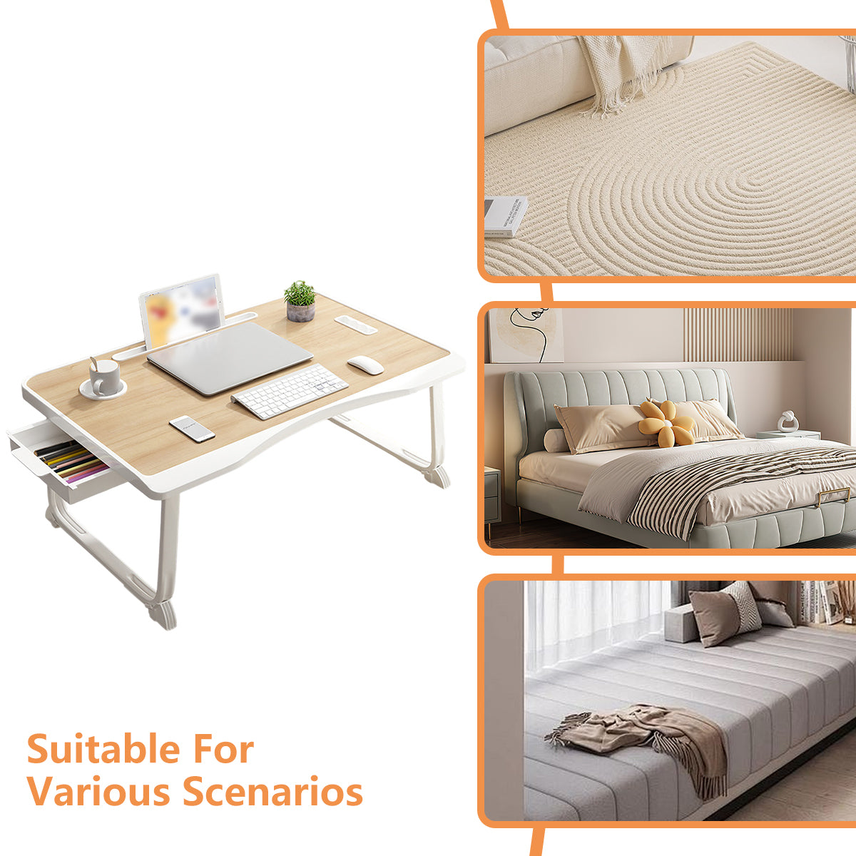 Folding Lap Tray Table with Drawer for Beds