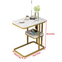 Two-Tier Sofa Side Table with Marble Look Top