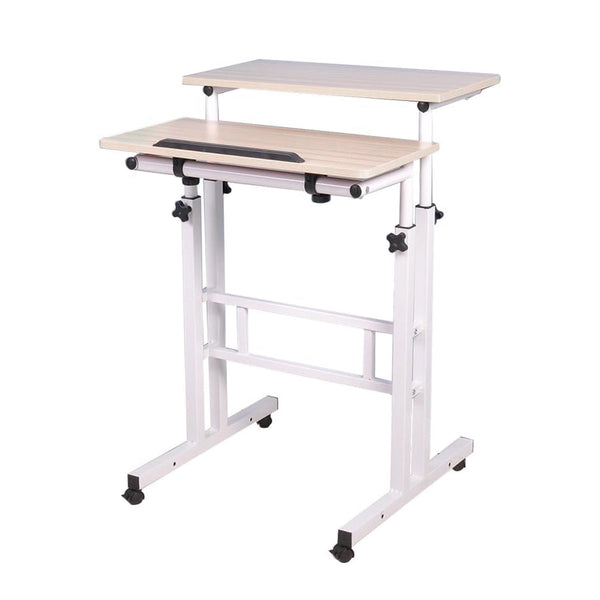 Sit-Stand Rolling Desk 67-115cm with Double Tier