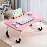 Pink Overbed Tray Table with W-Legs and Drawer