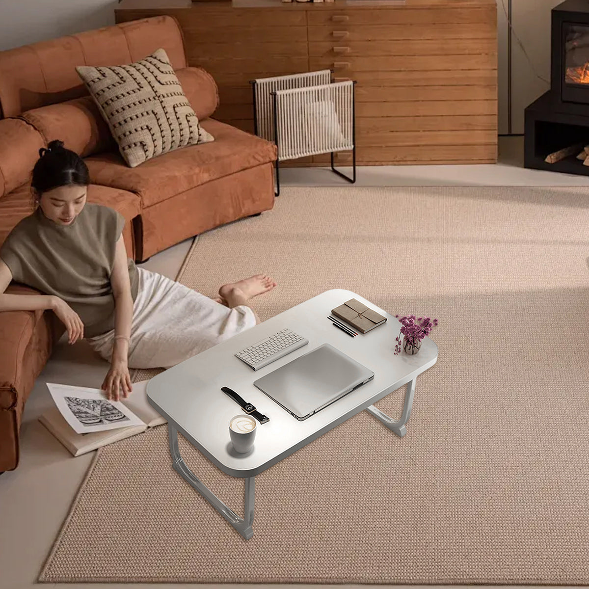 Folding Bed Tray Table with Retractable Legs