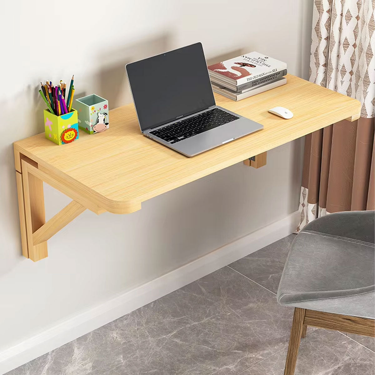Wall-Mounted Pine Wood Folding Table