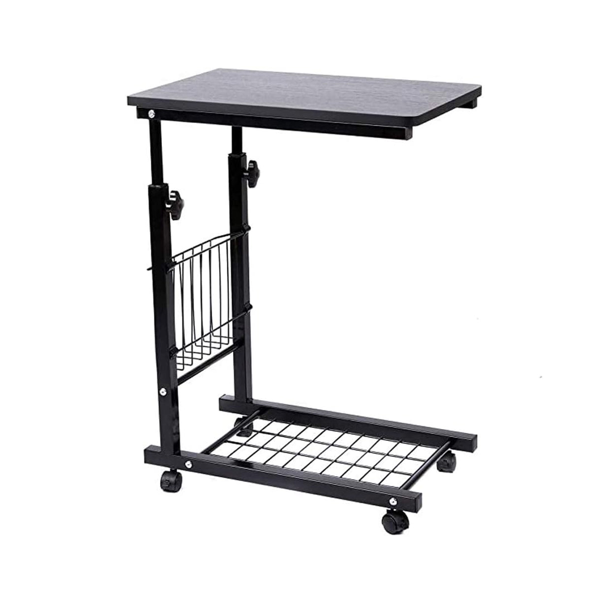Rolling Side Table with Steel Frame and Basket