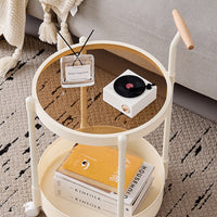 Glass Top Rolling Side Table with Mesh Lower Shelf