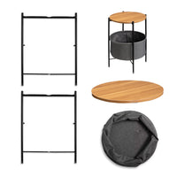 Round Side Table with Basket and Wood Top
