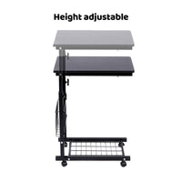 Rolling Side Table with Steel Frame and Basket