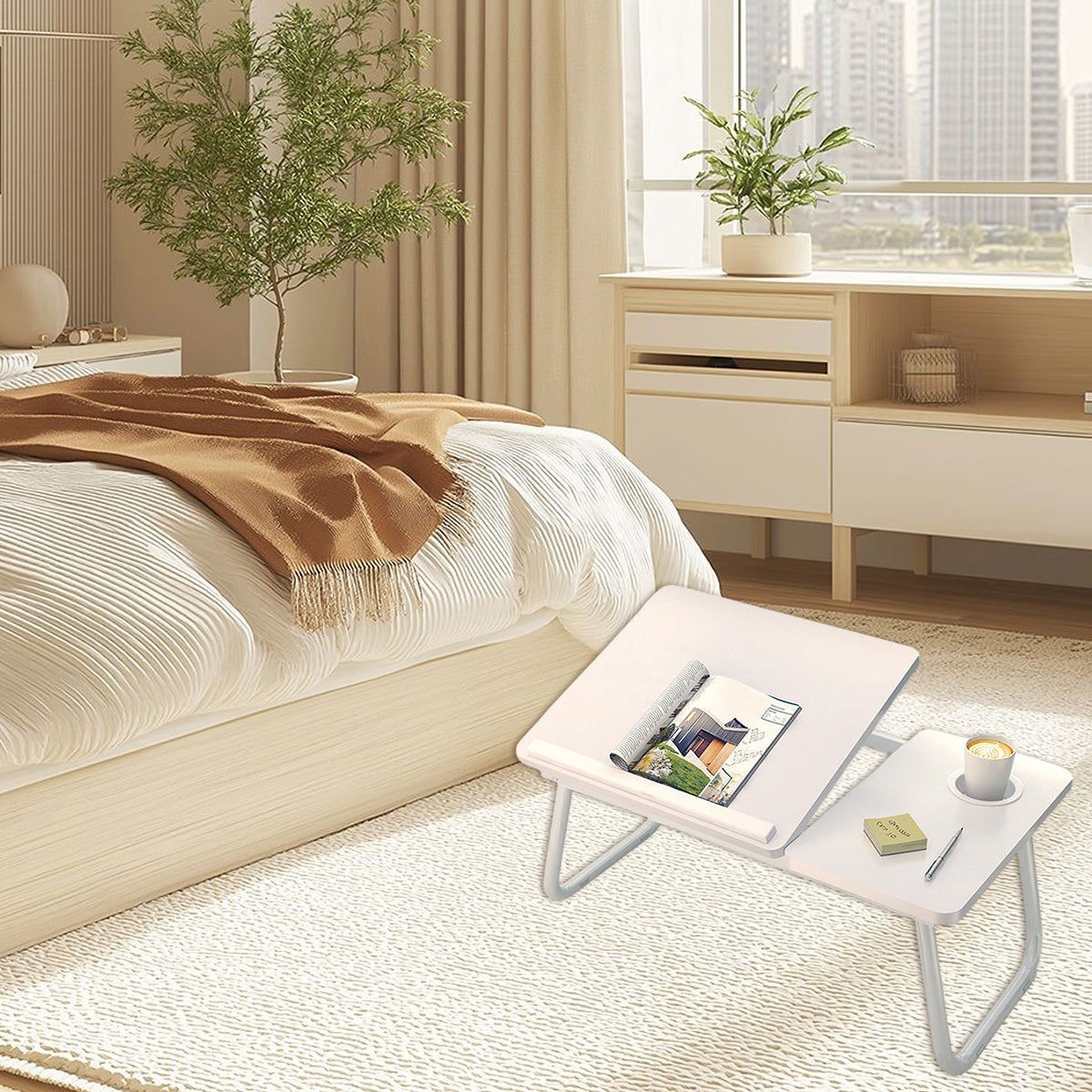 Folding Bedside Tray 21.6x12.6 Inch Tilt Top