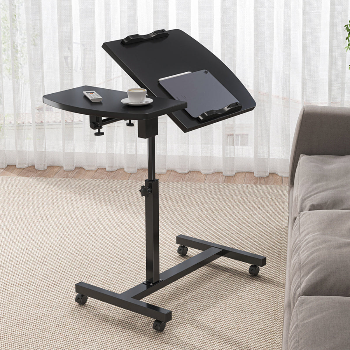 Rolling Bedside Tray Table with 90-Degree Top
