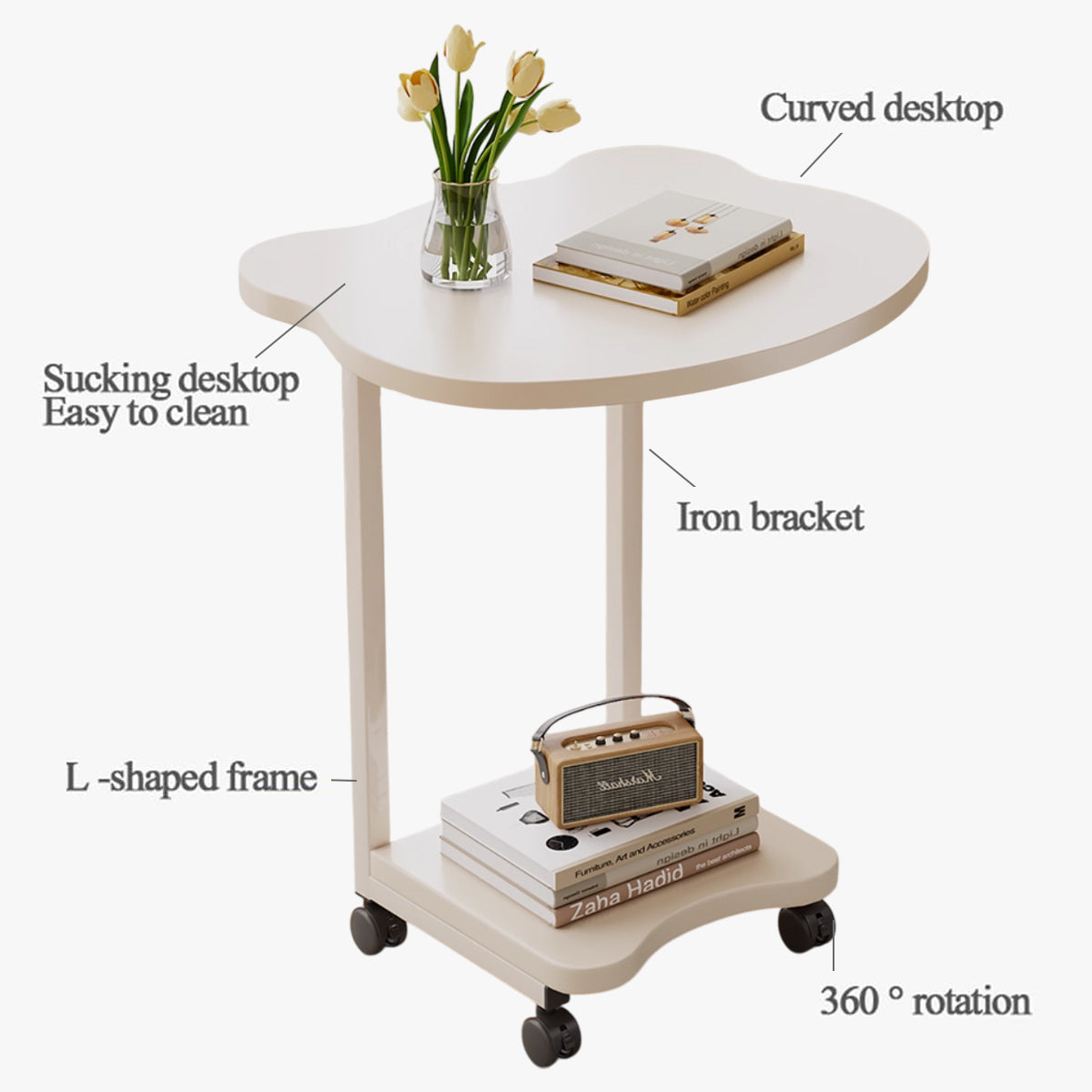 Embedded Sofa Side Table with Rolling Wheels