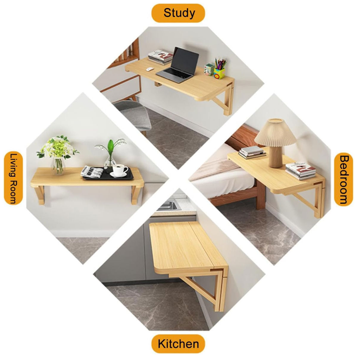 Wall-Mounted Pine Wood Folding Table