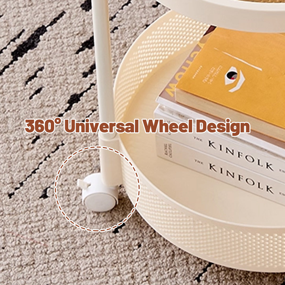 Glass Top Rolling Side Table with Mesh Lower Shelf
