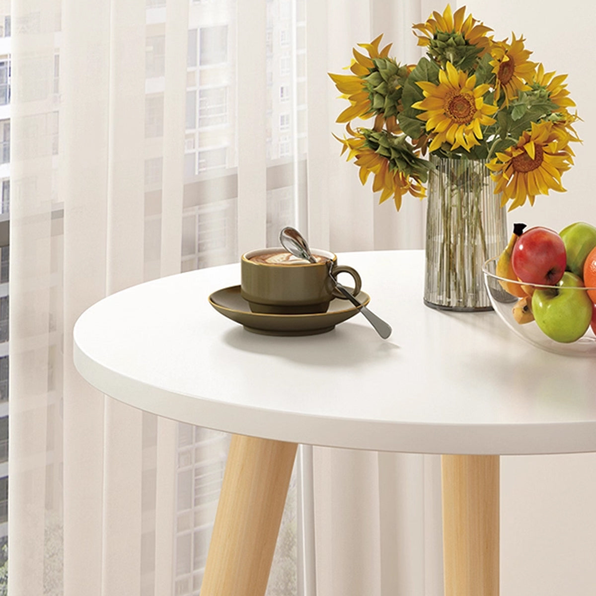 Nordic 2-Tier Round Side Table with Wood Legs