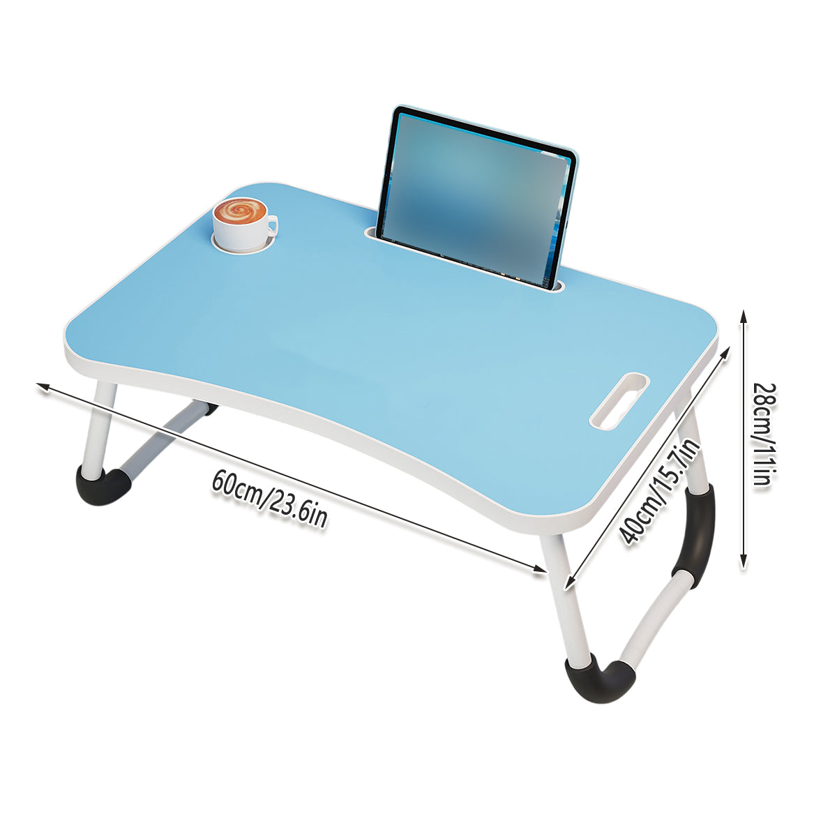 Folding Bed Tray in Blue with Device Slot