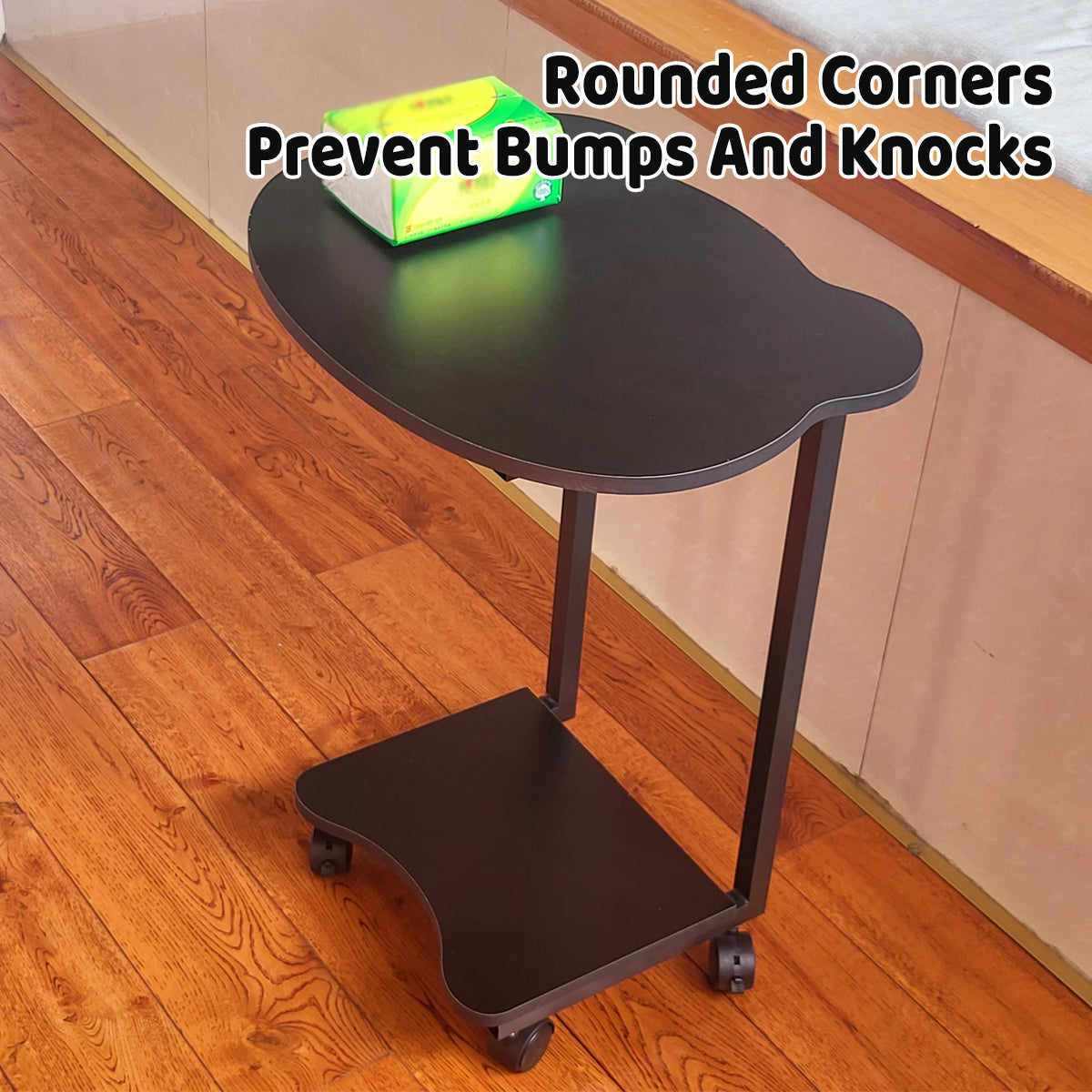 Black Curved Side Table with Two Tiers and Handles