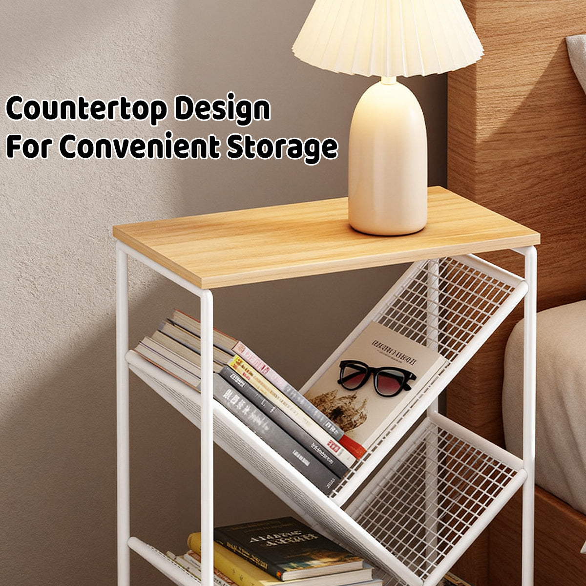 Compact Rolling Bookcase with Countertop Top