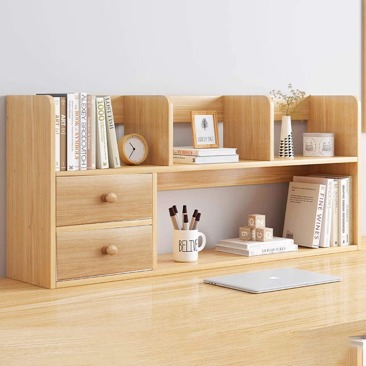 Desk Bookshelf with Built-In Drawers