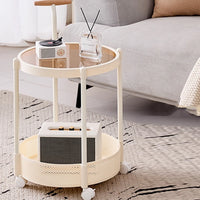 Glass Top Rolling Side Table with Mesh Lower Shelf
