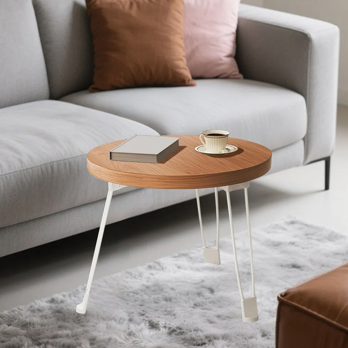 Cream Folding Round Table with Sturdy Steel Legs
