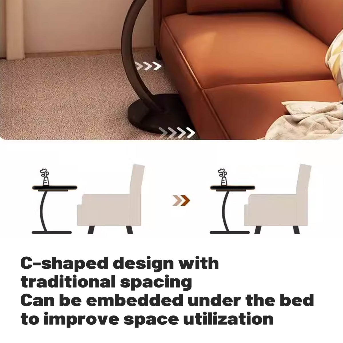 C-Shape Sofa Side Table with Steel Frame