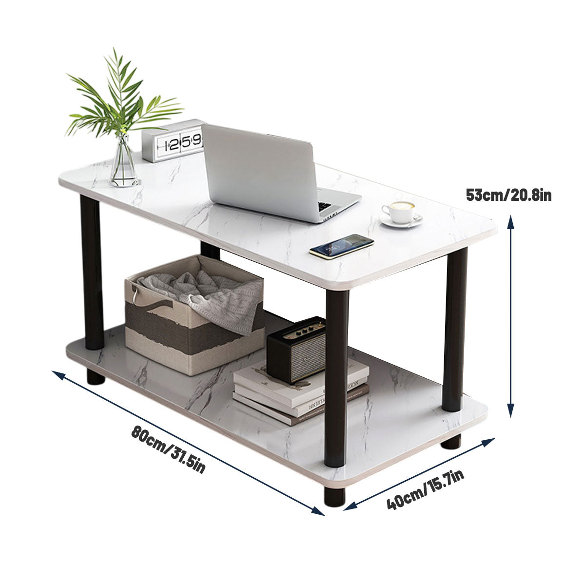 Double-Tier Coffee Table with Natural Wood Legs