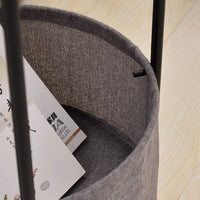 Round Side Table with Basket and Wood Top