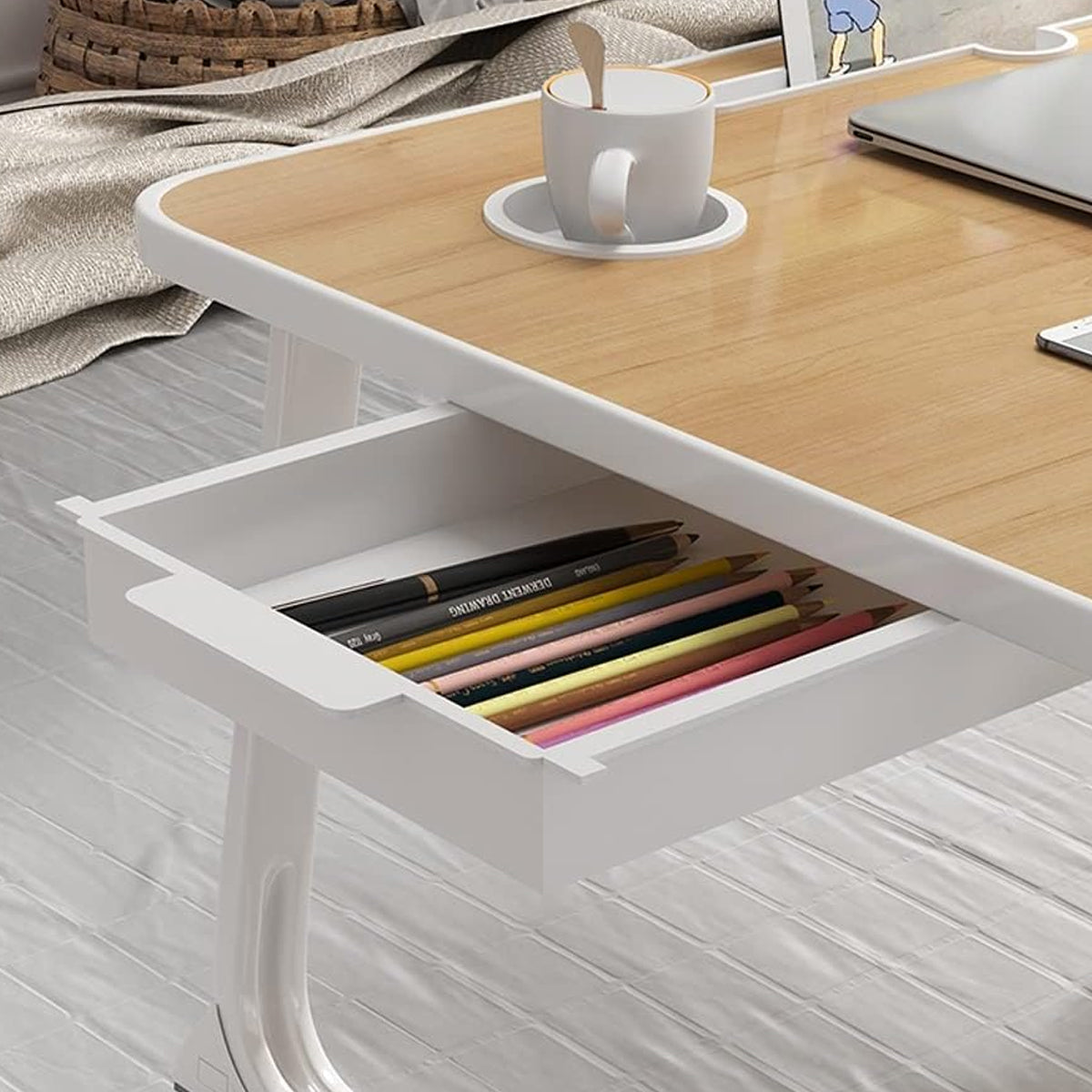 Folding Lap Tray Table with Drawer for Beds
