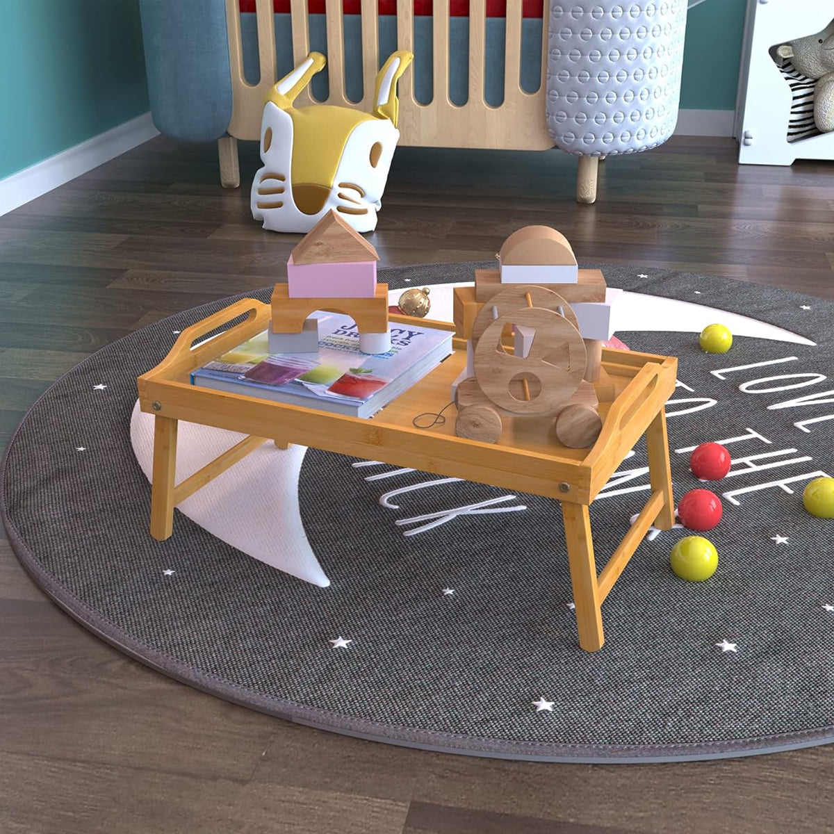 Bamboo Bed Tray Table with Legs and Card Slot