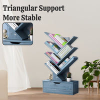 Tree-Shape Wood Bookcase with Slanted Shelves