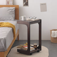 Solid Wood C-Shape Coffee Table with Drawer