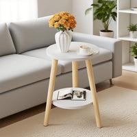 Nordic 2-Tier Round Side Table with Wood Legs