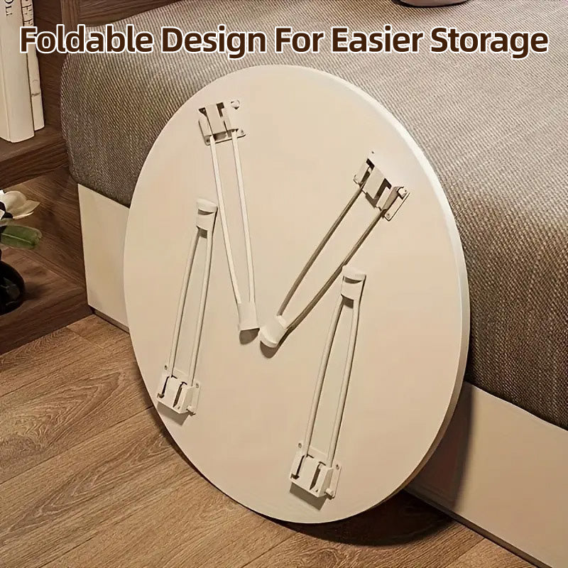 Folding Round Side Table 50x35cm White MDF Top