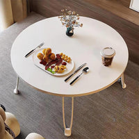 Folding Round Side Table 50x35cm White MDF Top