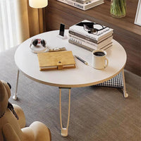 Folding Round Side Table 50x35cm White MDF Top