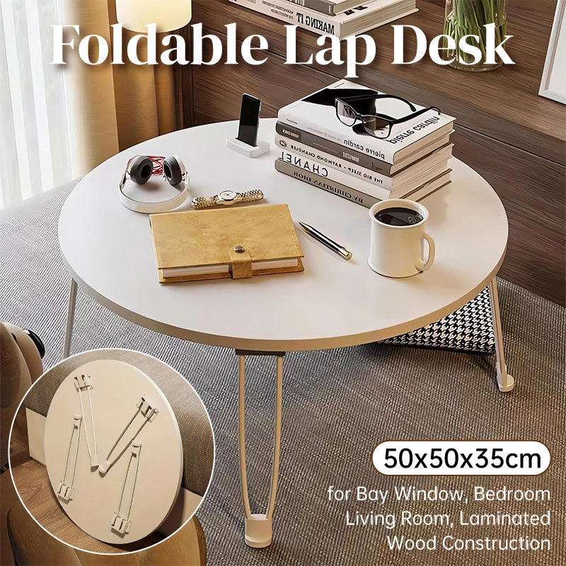 Folding Round Side Table 50x35cm White MDF Top