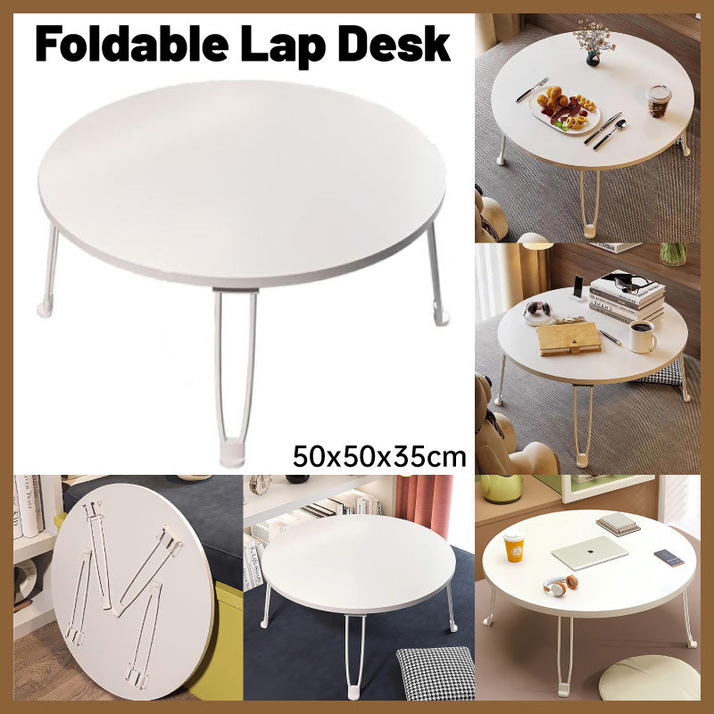 Folding Round Side Table 50x35cm White MDF Top